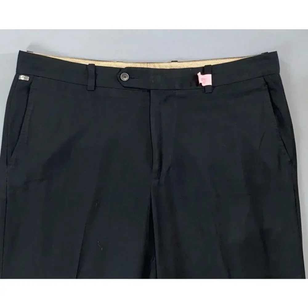 Tommy Bahama Flat Front Silk/Cotton Chino Pants. Black, Metal Logo. Men's 36X32.